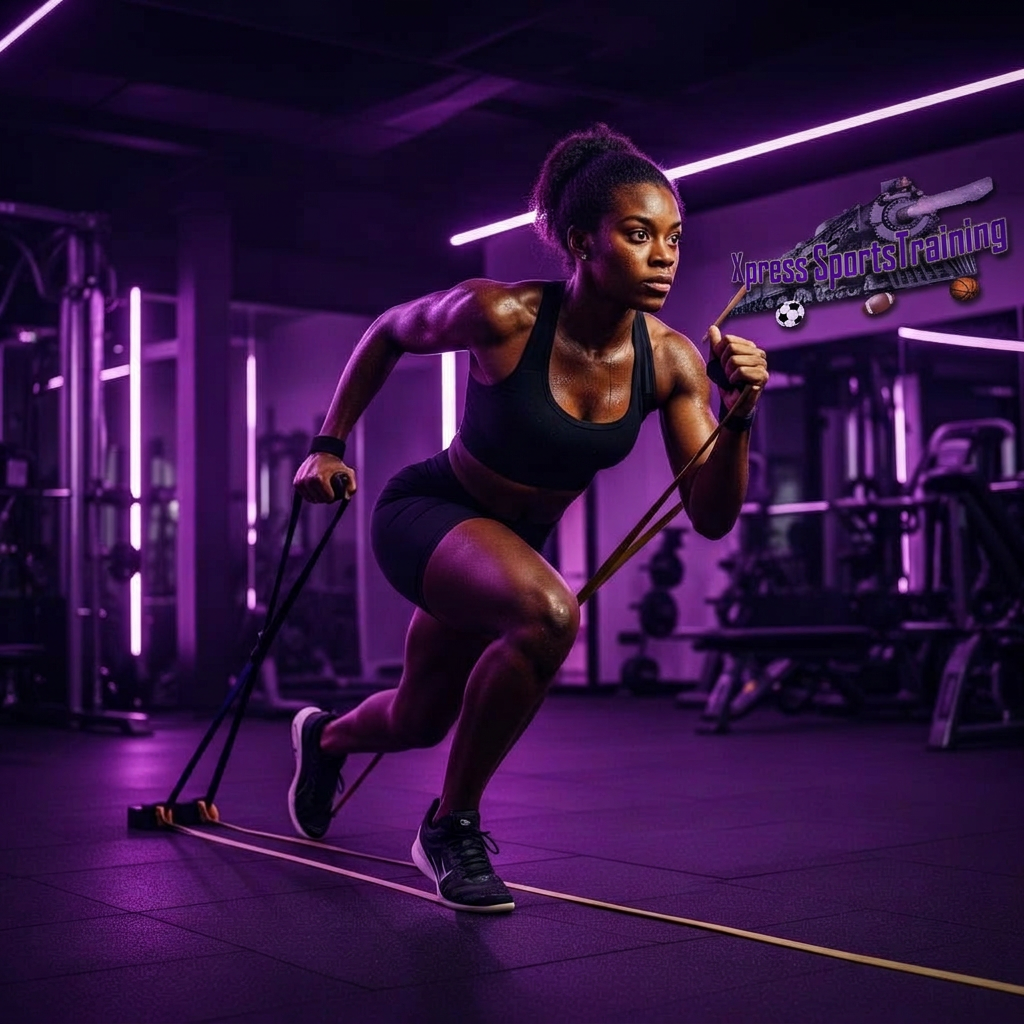 Athlete performing resistance band sprint drill